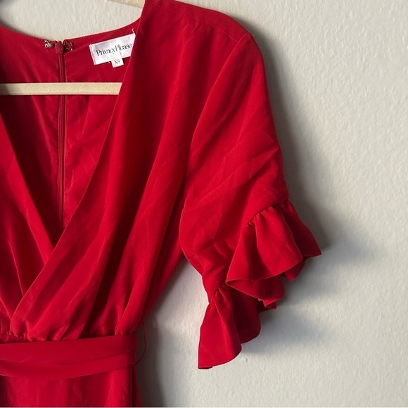Privacy Please X Revolve Red Ruffle Sleeve V-neck Belted Maxi Dress Holiday XS - Picture 7 of 14